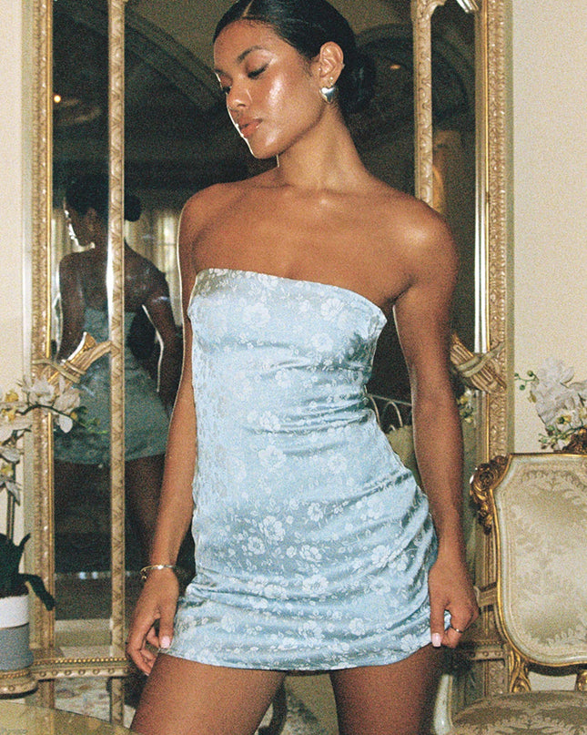Ramie Strapless Mini Dress Blue