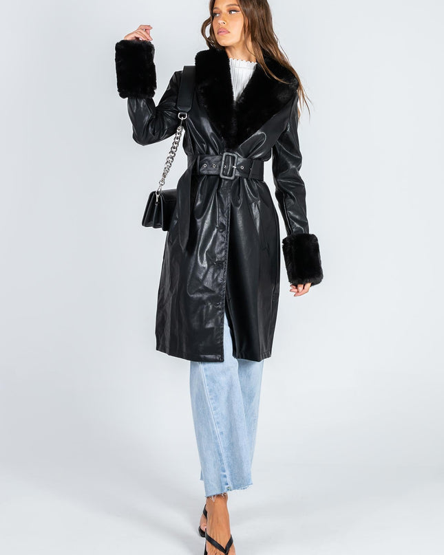 Brooklyn Faux Leather Long Coat Black
