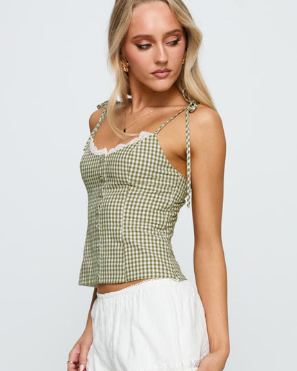 Dalanie Tie Strap Top Green Check