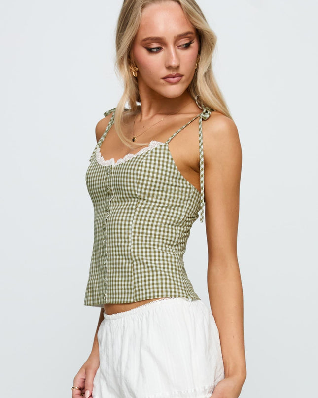 Dalanie Tie Strap Top Green Check