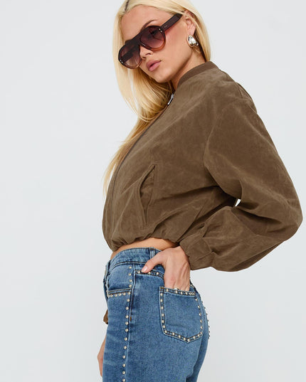Mastery Faux Suede Bomber Jacket Brown