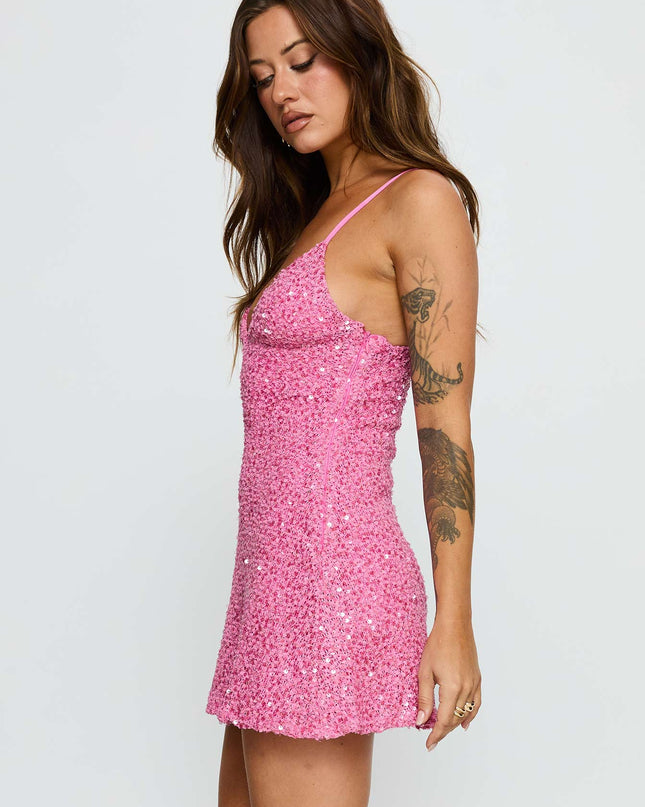 Feel The Vibrations Sequin Mini Dress Hot Pink