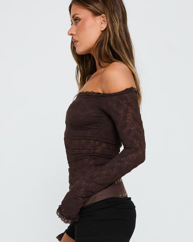 Mochapella Off The Shoulder Top Brown