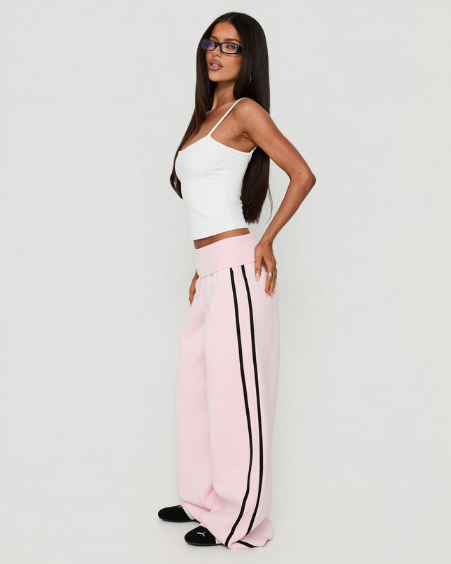 Lockie Foldover Baggy Track Pants Pink / Black