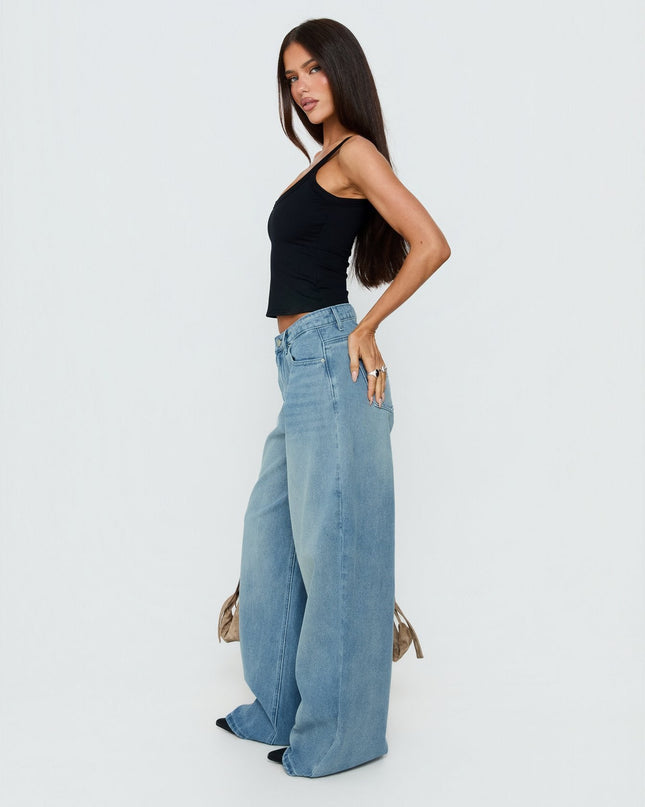 Naylor Mid Rise Wide Leg Jeans Light Blue Wash