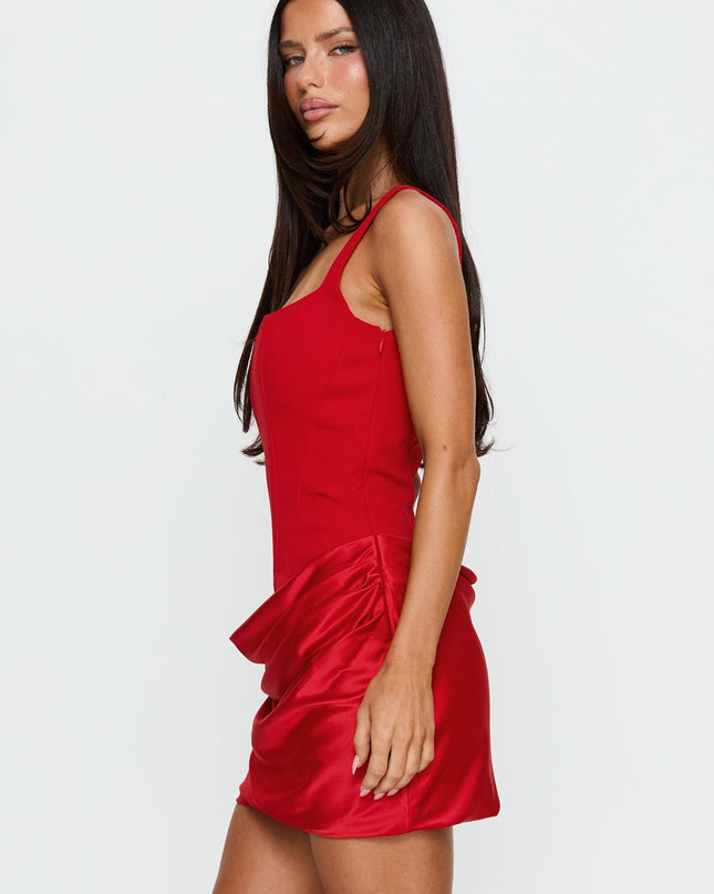 Ryana Corset Drape Mini Dress Red