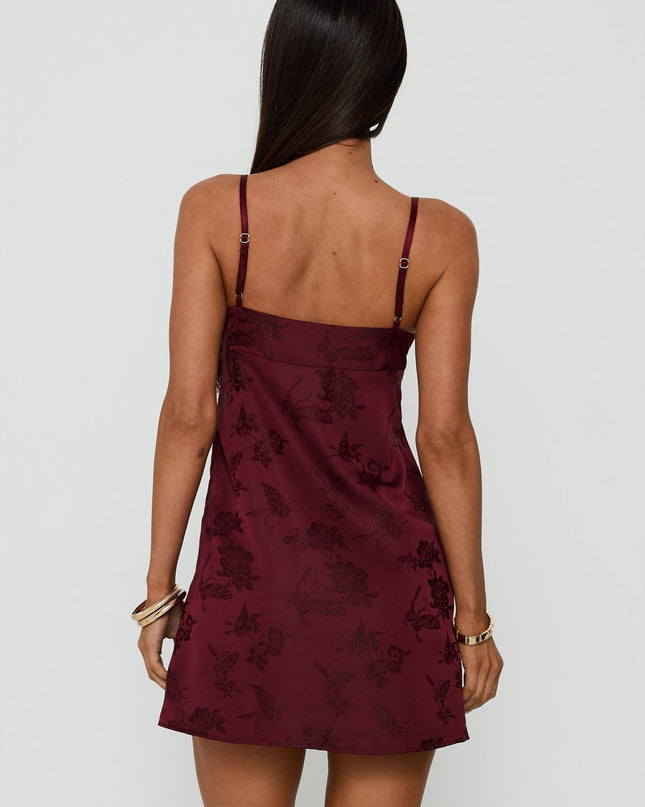 Had Me At Hello Lace Trim Mini Dress Burgundy