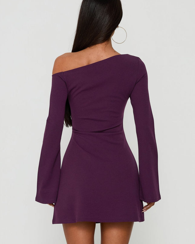 Adrietta Long Sleeve Off Shoulder Mini Dress Plum Noir