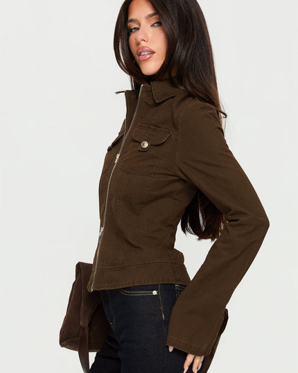 Kelehan Long Sleeve Zip Front Jacket Stonewashed Brown