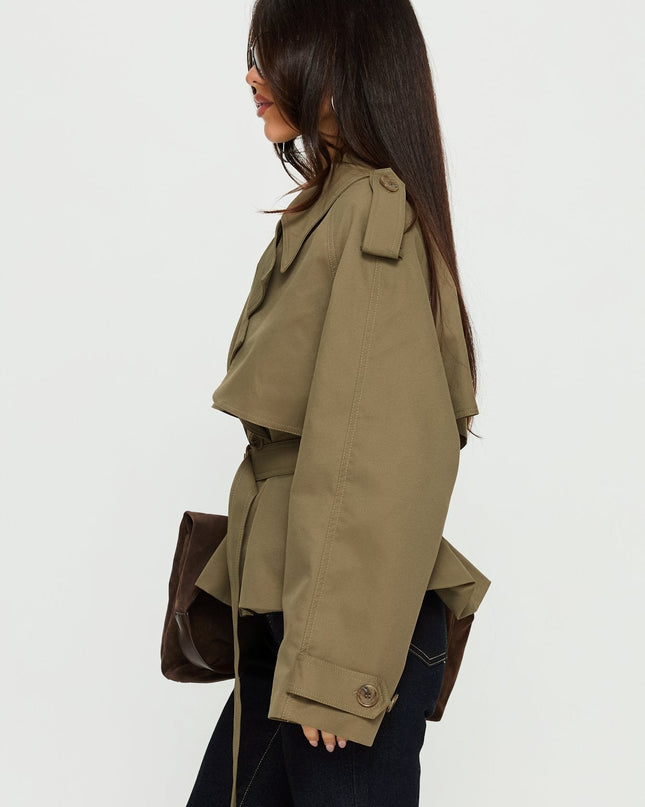 Eldora Cropped Trench Coat Green
