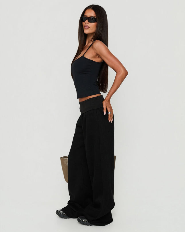 Lockie Foldover Baggy Track Pants Black