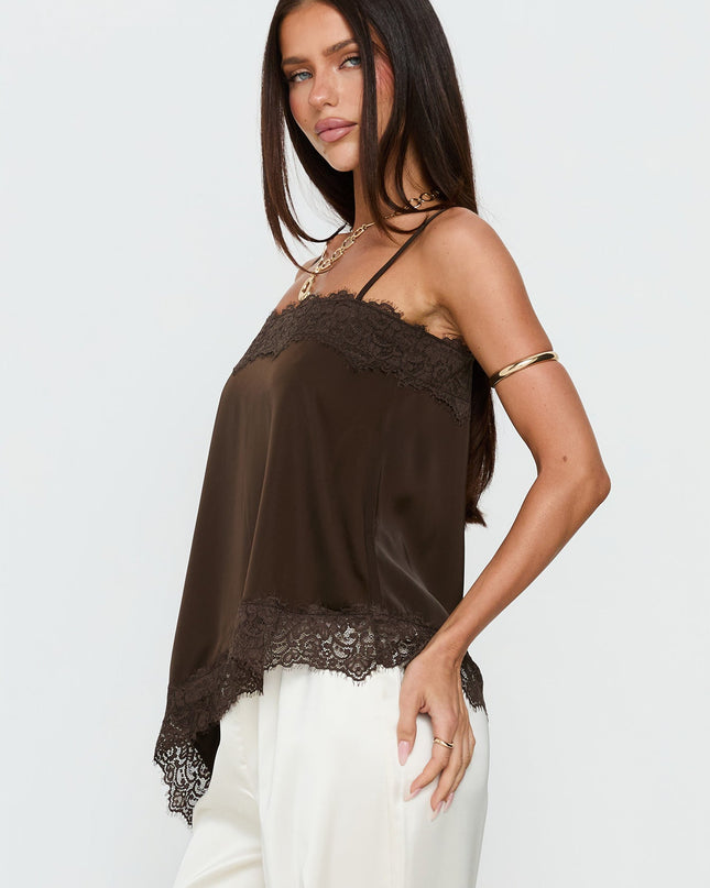 Daesa Longline Lace Top Brown