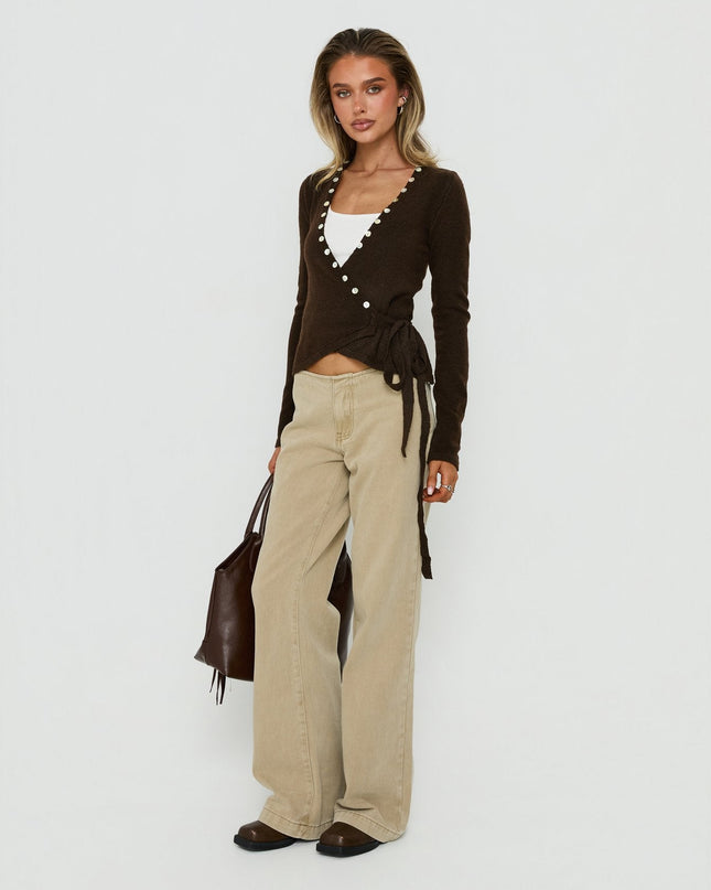 Buenos No Waist Low Rise Straight Leg Jeans Washed Khaki