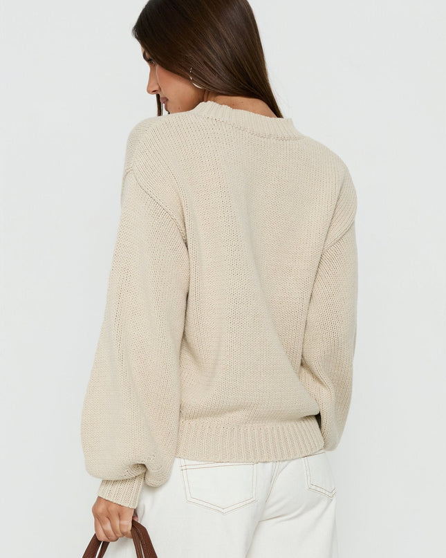 Harmony Balloon Sleeve Knit Sweater Beige
