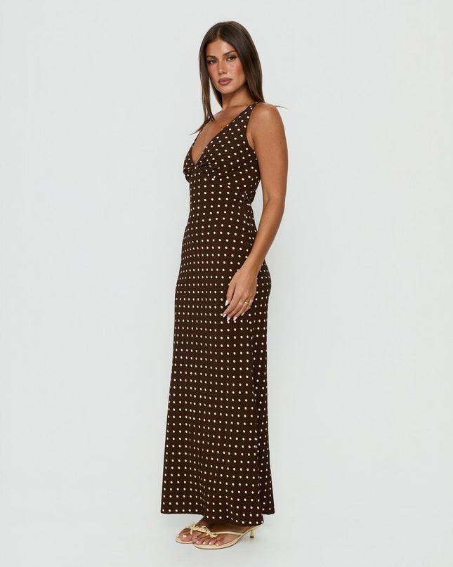 Nellie Maxi Dress Brown Polka Dot