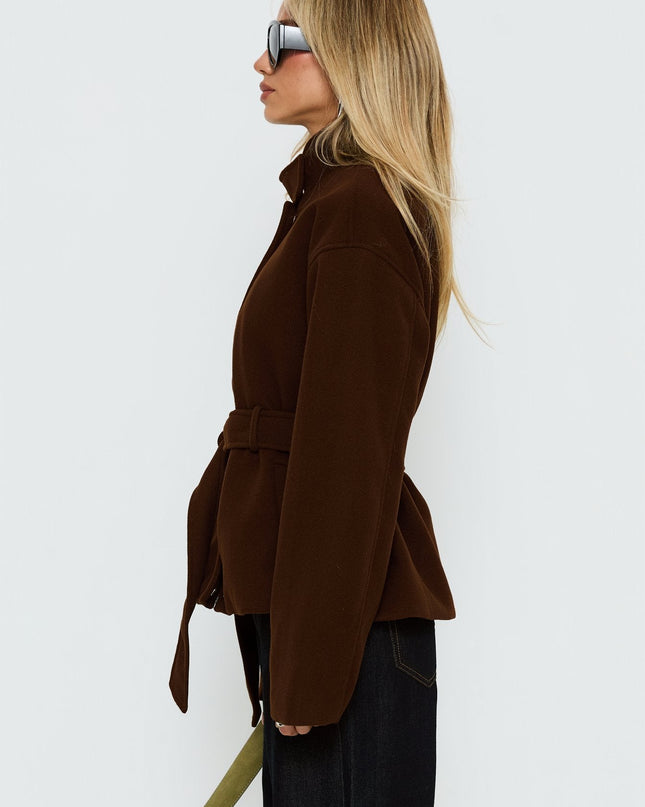 Tameeka Funnel Neck Coat Brown