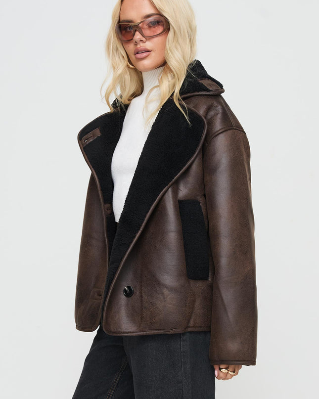Nunez Faux Leather Jacket Washed Brown / Black