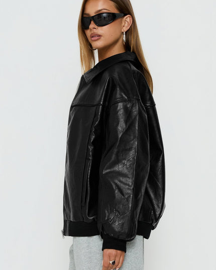 Goldsmith Faux Leather Bomber Jacket Black