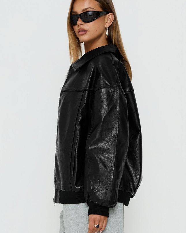 Goldsmith Faux Leather Bomber Jacket Black