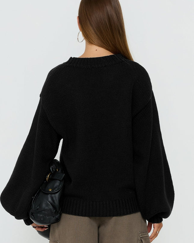 Harmony Balloon Sleeve Knit Sweater Black
