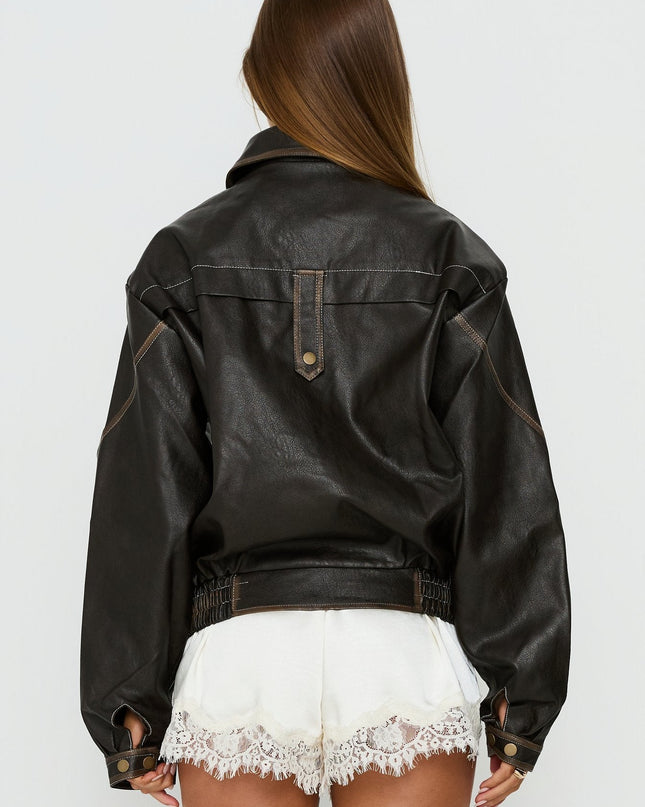Jaxton Faux Leather Jacket Brown