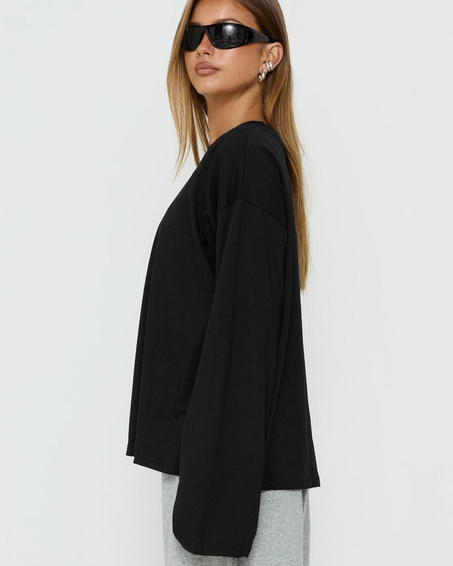 Settle Down Long Sleeve Top Black