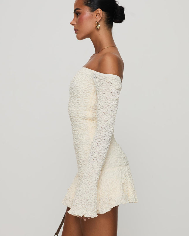 Vancesca Off Shoulder Long Sleeve Mini Dress Cream