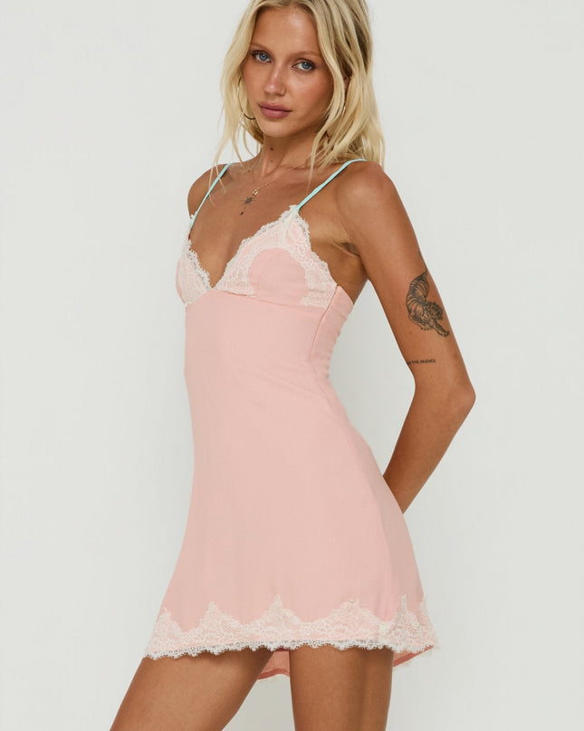 Calistta Lace Trim Mini Dress Pink