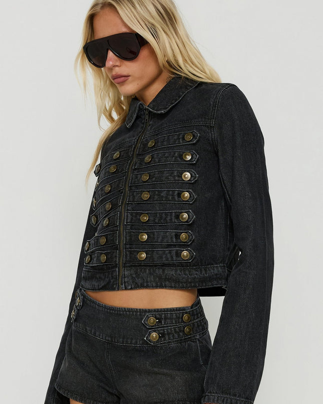 Kingstonn Military Denim Jacket Washed Black