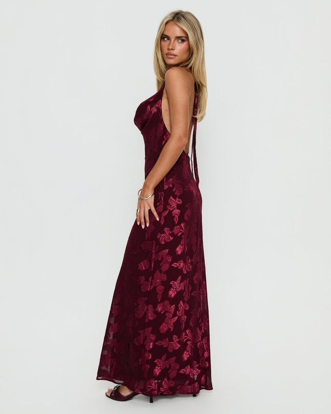 Jazminah Halter Cowl Neck Maxi Dress Burgundy
