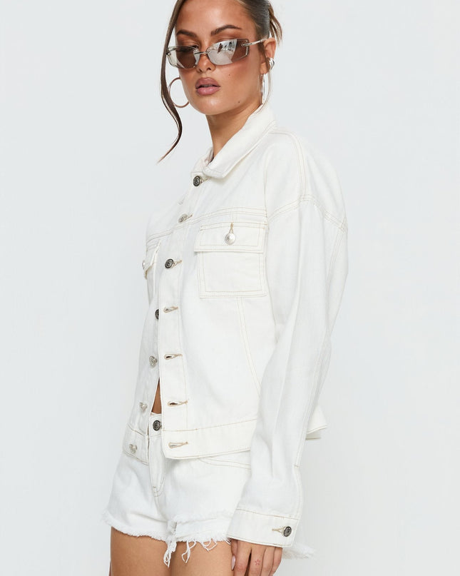 Caresse Cinched Denim Jacket White