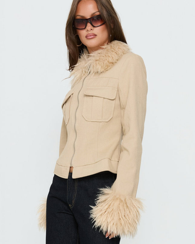 Nindie Faux Fur Contrast Jacket Tan