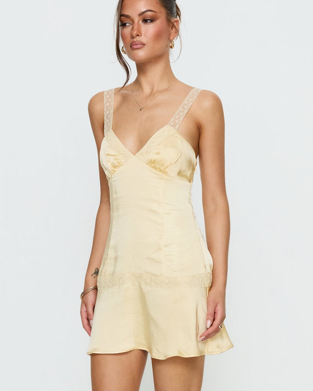 Sybelle Lace Drop Waist Mini Dress Yellow