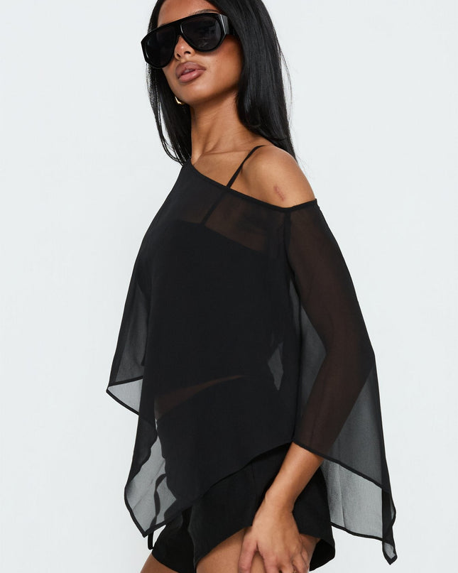 Senzo Chiffon Poncho Top Black