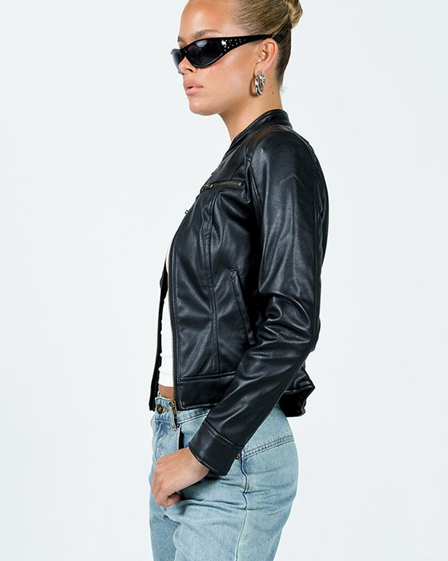 Pottsville Faux Leather Moto Jacket Black