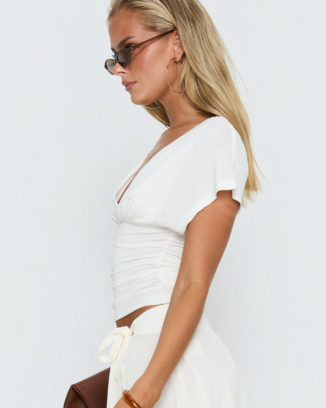Mattey Cinched V Neck Top White