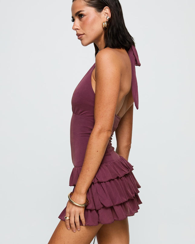Under The Moonlight Halter Playsuit Wine