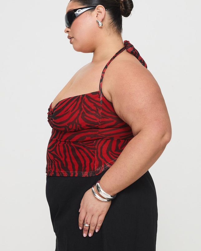 Cielo Mesh Halter Top Red Zebra Curve