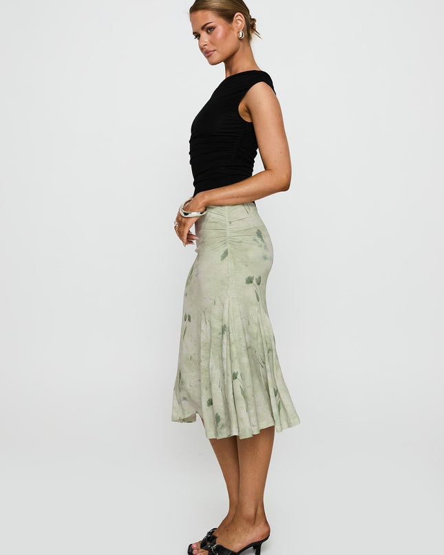 Lewish Low Rise Midi Skirt Green Floral