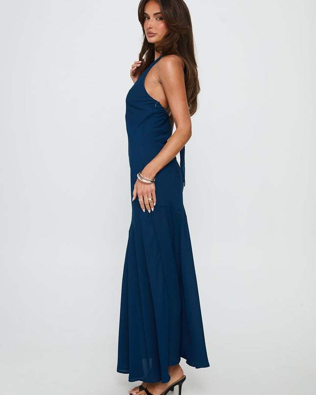 Luannie Halter Scarf Tie Maxi Dress Navy