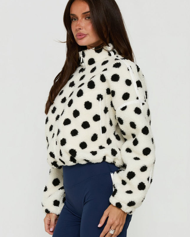 Sammee Polar Fleece Contrast Zip Through Jacket White Polka