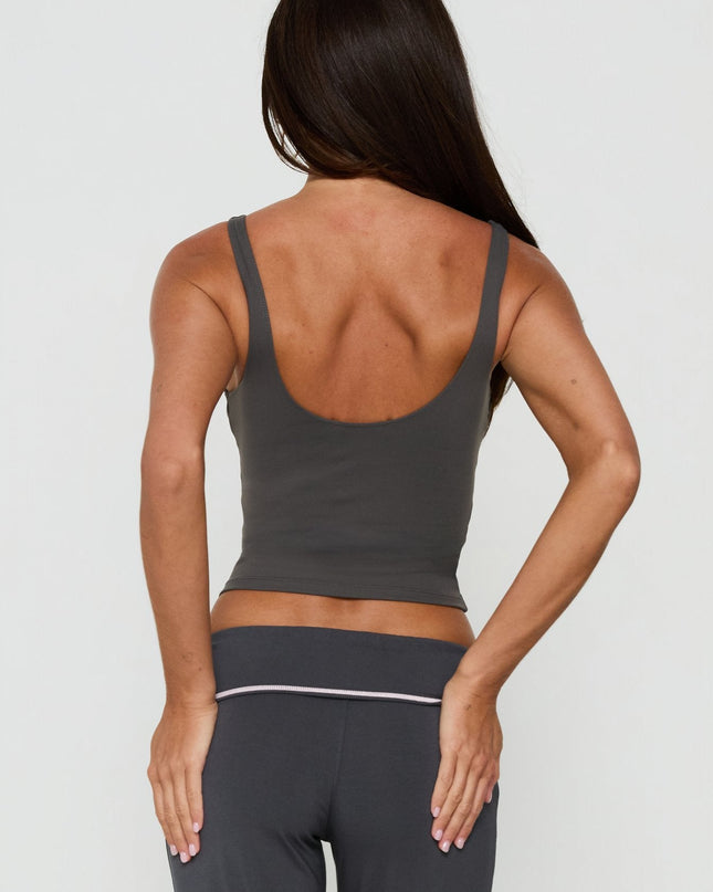 Daily Define V Neck Tank Top Charcoal