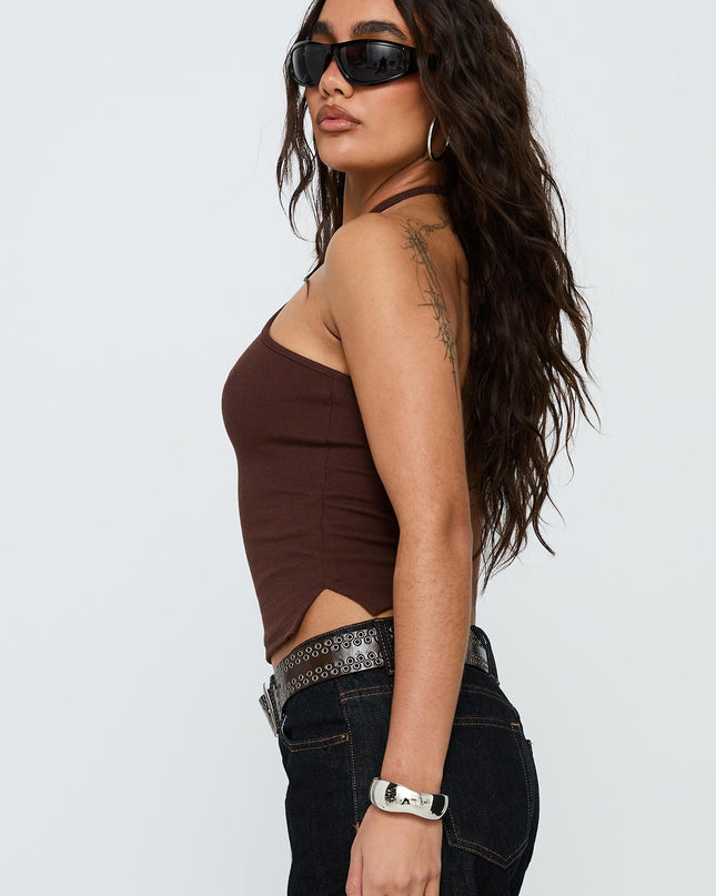Baseline Halter Rib Top Chocolate