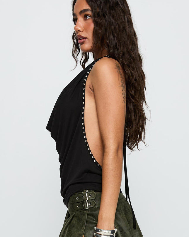 Khoda Studded Halter Top Black