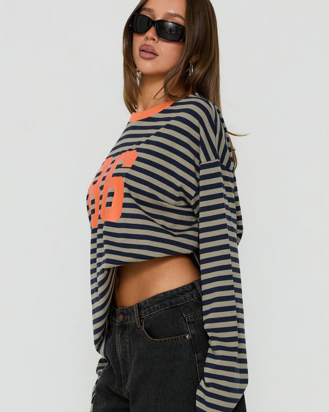 All Rounder Long Sleeve Varsity Graphic Top Multi Stripe