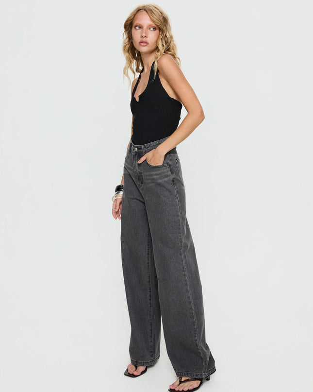 Nicolo High Rise Straight Leg Jeans Washed Grey