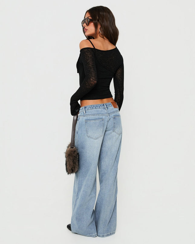 Picco Ultra Low Rise Wide Leg Jeans Light Blue Wash Petite