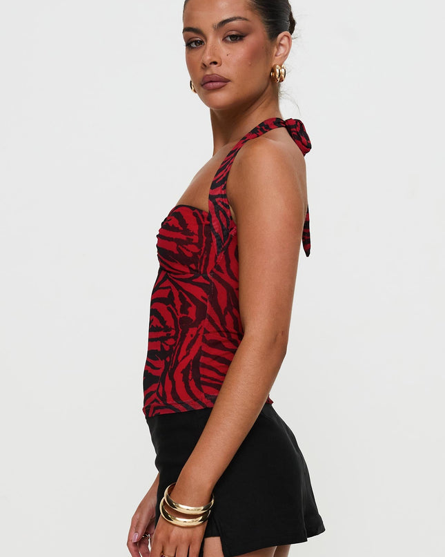 Cielo Mesh Halter Top Red Zebra