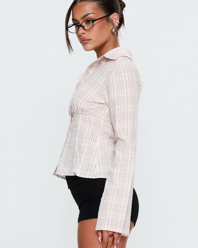 Cottesloe Long Sleeve Blouse Top Pink Check