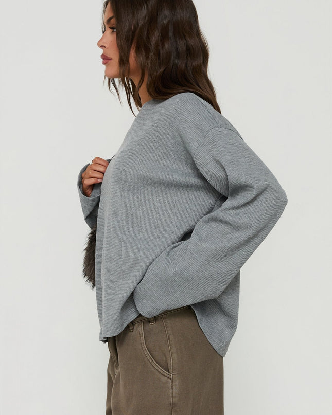 Arlla Waffle Jersey Long Sleeve Top Grey